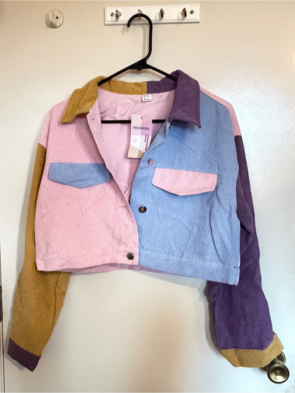 WDIRARA Pastel Colorblock Corduroy Cropped Jacket - Pink/Blue/Yellow/Purple